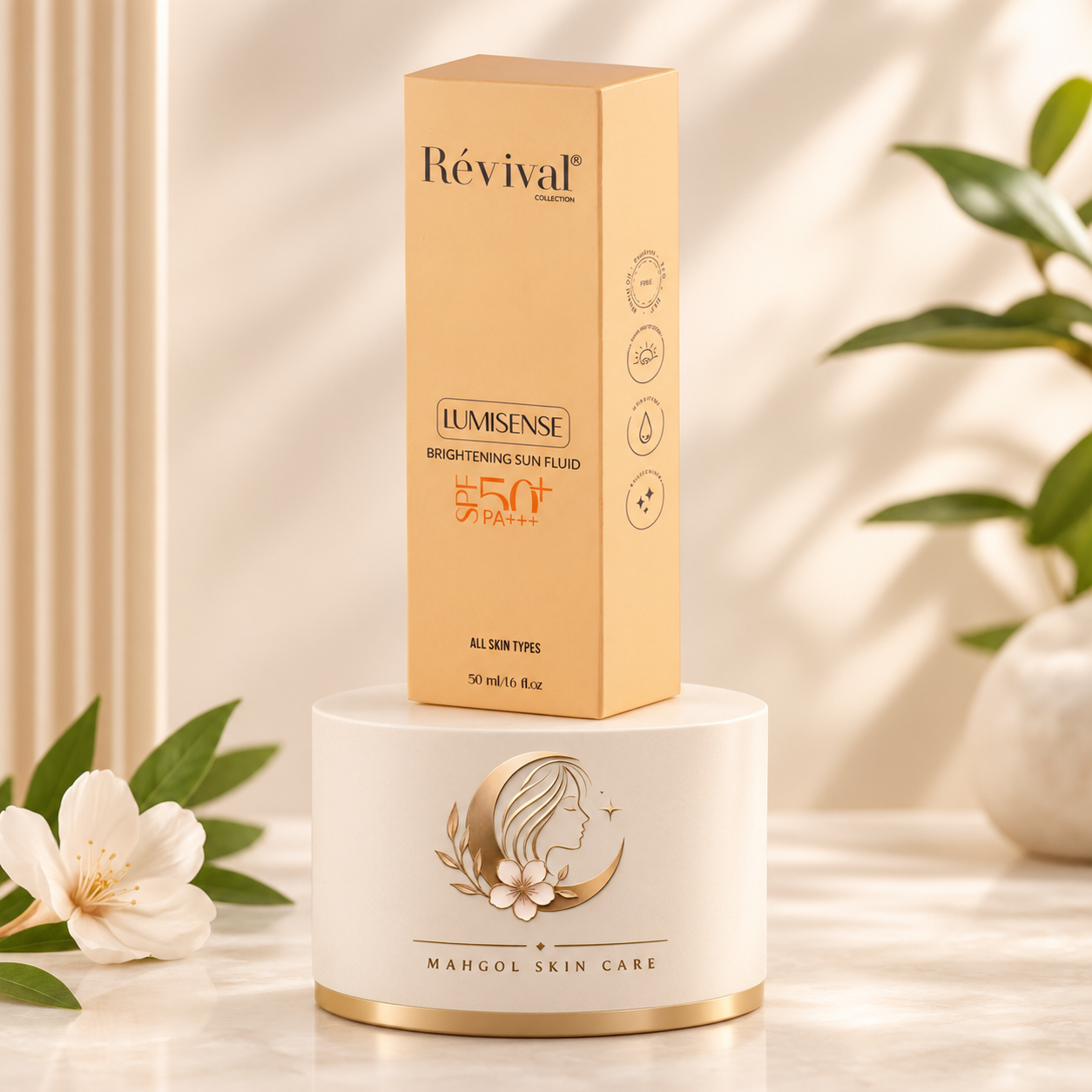 فلوئید ضد آفتاب بی رنگ رویوال با SPF50 مناسب انواع پوست حجم 50 میلی لیتر